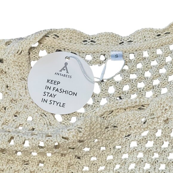 Anrabess Crochet S Knit Cover Up Dress Cream Sleeveless Open Back Beach Cottage - Picture 7 of 7